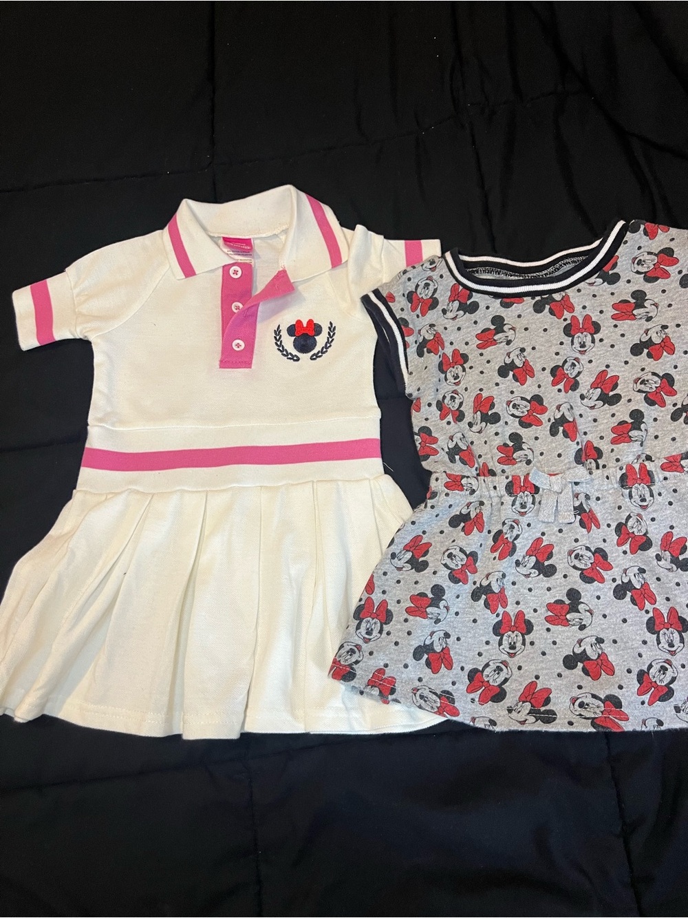 Bundle (2) Girls Disney White Polo with Pink Trim & Gray Minnie Mouse Dresses